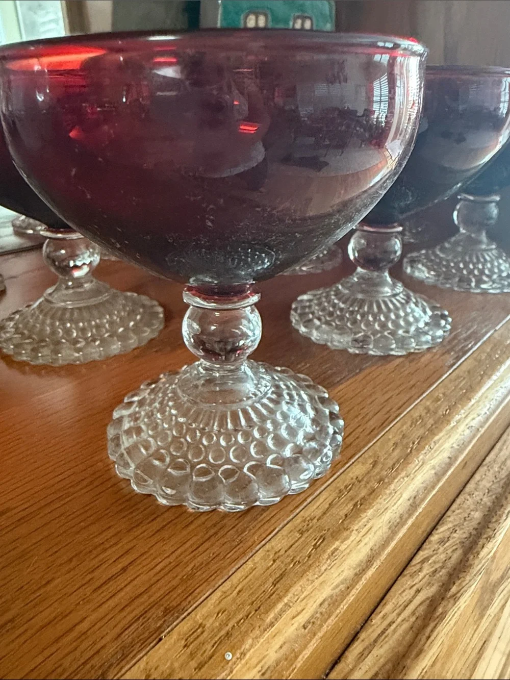 Anchor Hocking Deep Ruby Red Hobnail Stem Dessert Coupes - set of 8